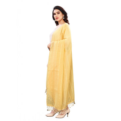 Generic Women's Cotton Silk Strips Printed Dupatta (Yellow, Length:2-2.4 mtr)