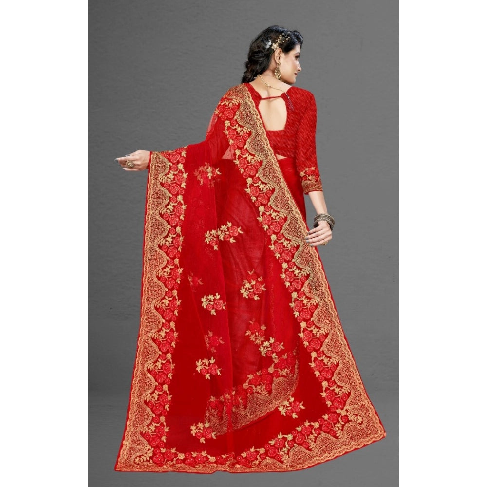 Net Saree with Blouse — Red (5-6m)