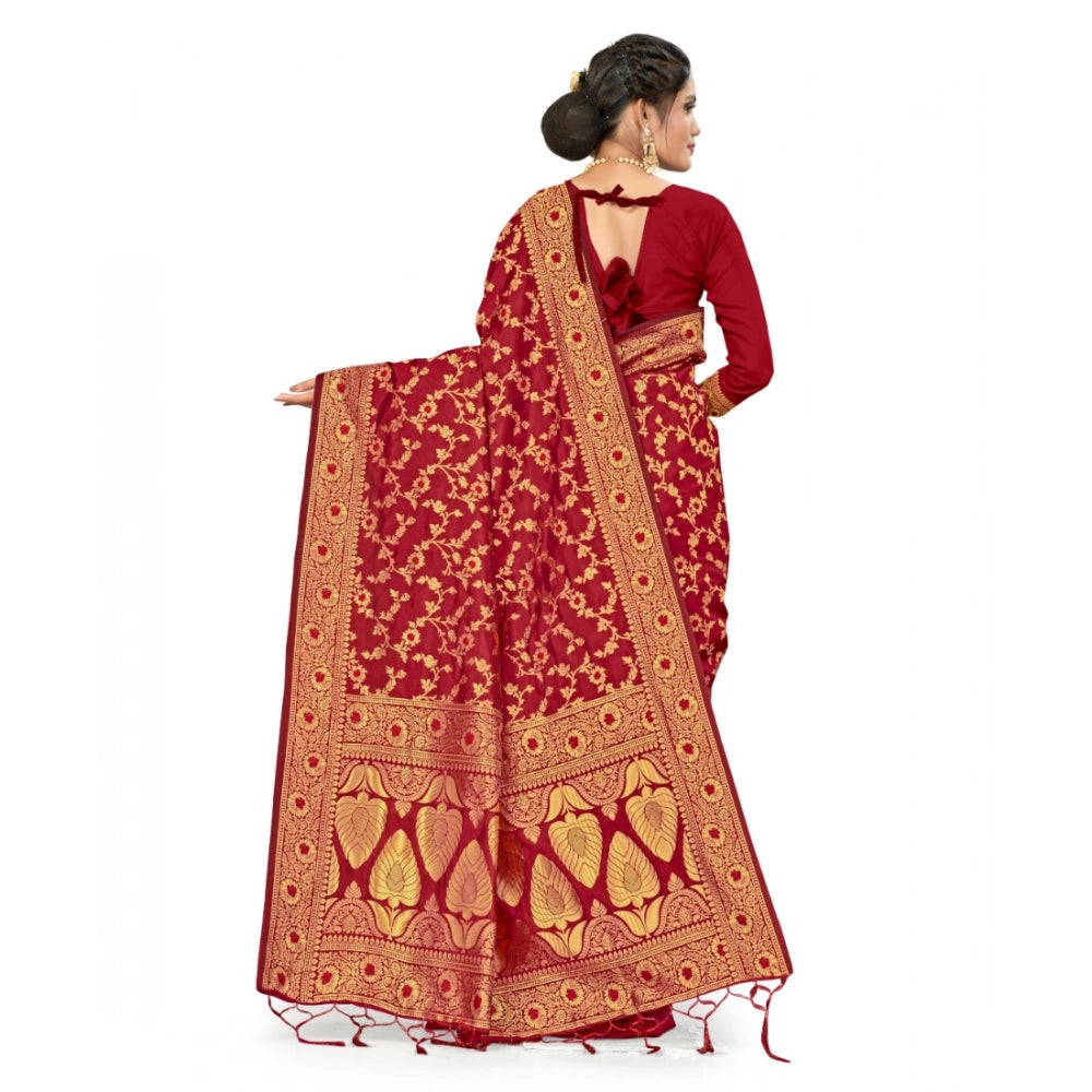 Banarasi Silk Saree with Blouse — Maroon (5-6m)