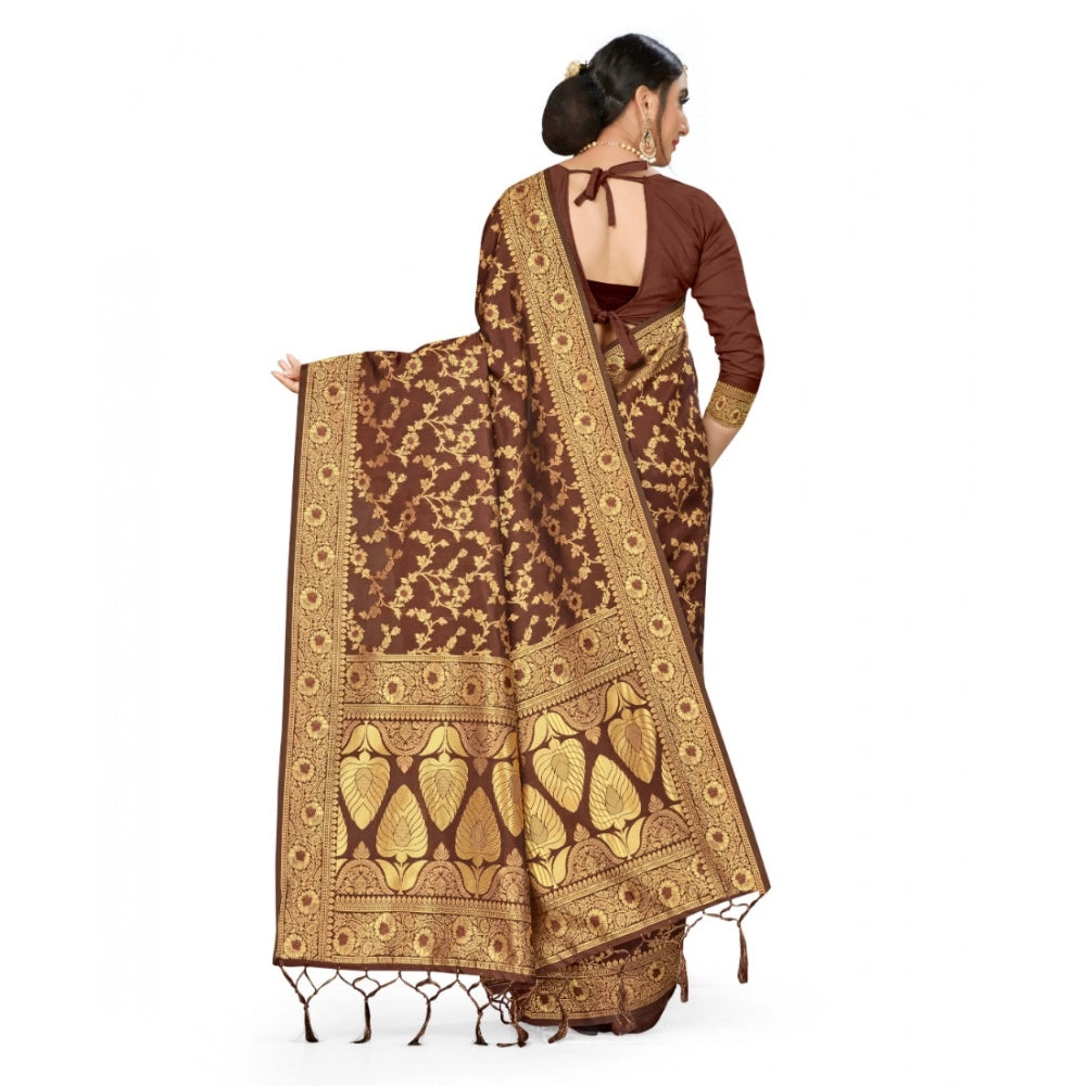 Banarasi Silk Saree with Blouse — Coffee (5-6m)