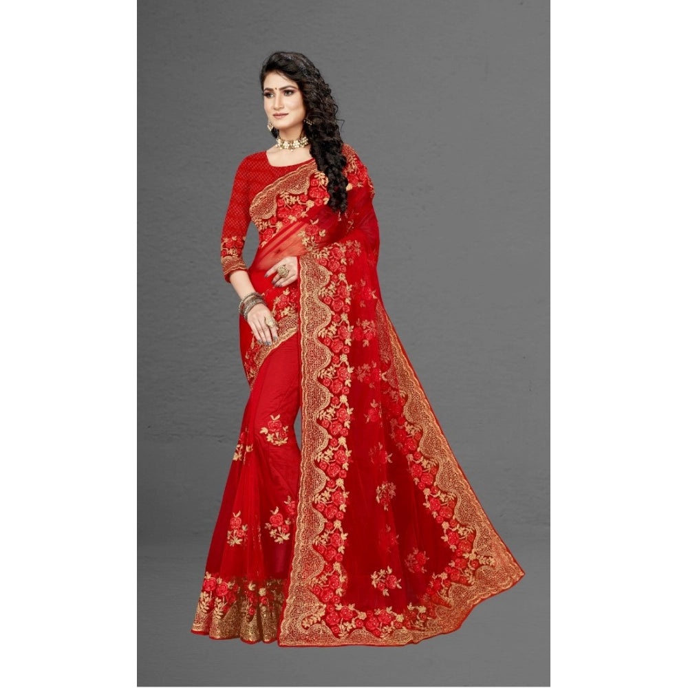 Net Saree with Blouse — Red (5-6m)