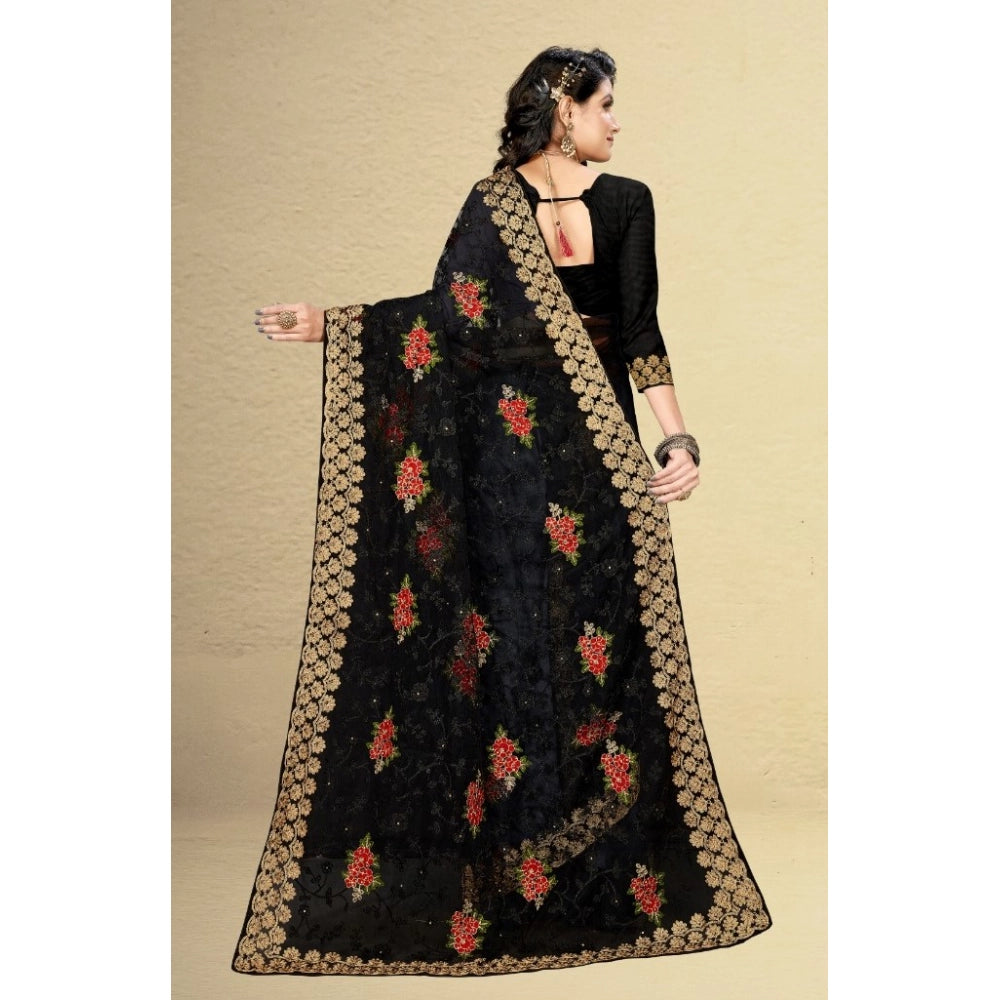 Net Saree with Blouse — Black (5-6m)