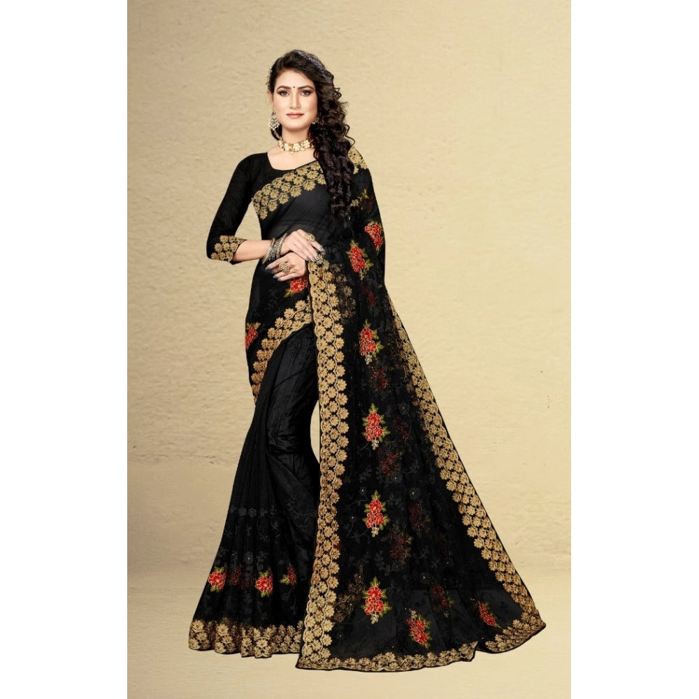 Net Saree with Blouse — Black (5-6m)