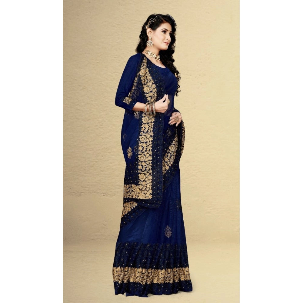 Net Saree with Blouse — Navy Blue (5-6m)