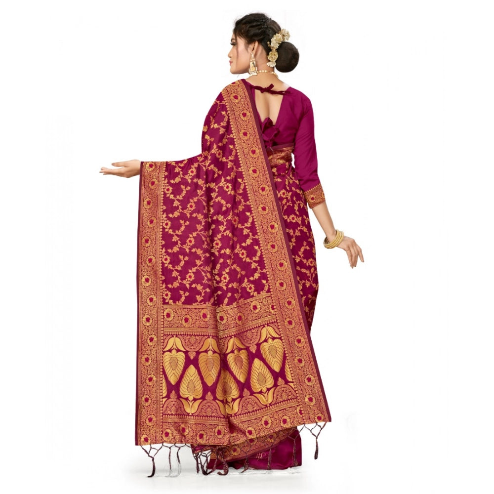 Banarasi Silk Saree with Blouse — Wine (5-6m)