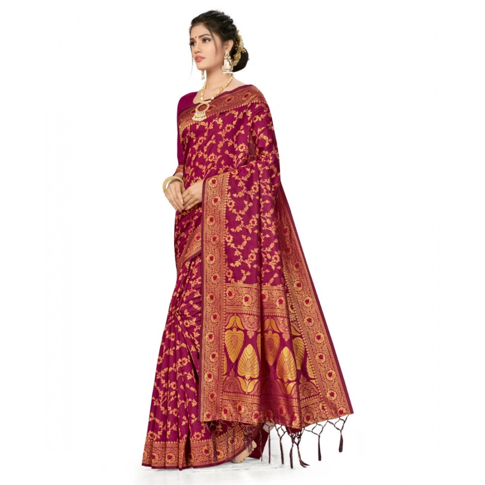 Banarasi Silk Saree with Blouse — Wine (5-6m)