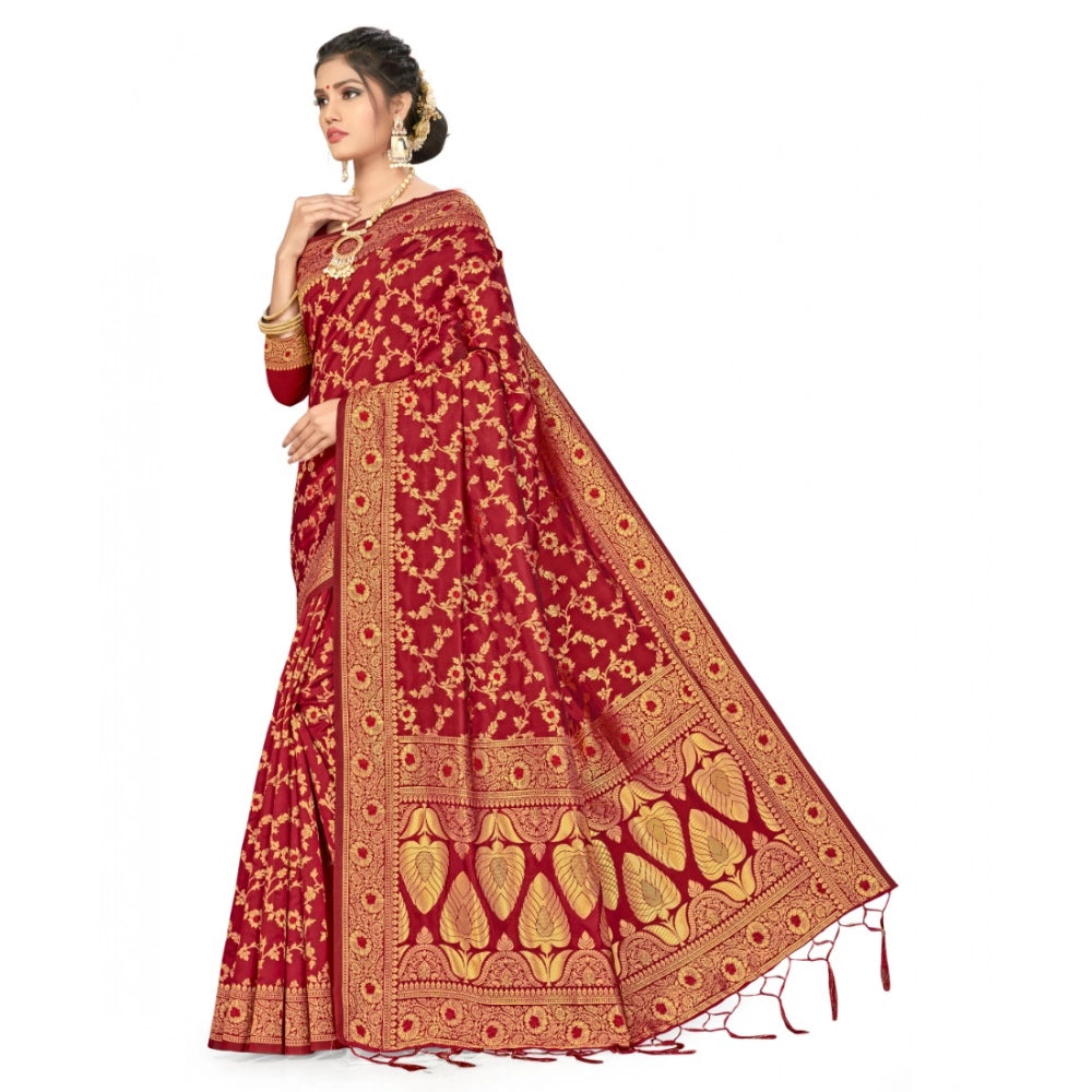 Banarasi Silk Saree with Blouse — Maroon (5-6m)