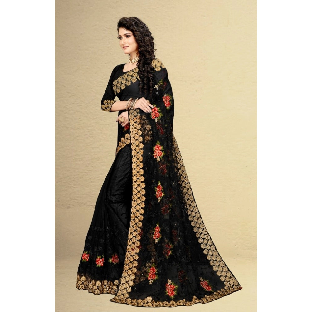 Net Saree with Blouse — Black (5-6m)