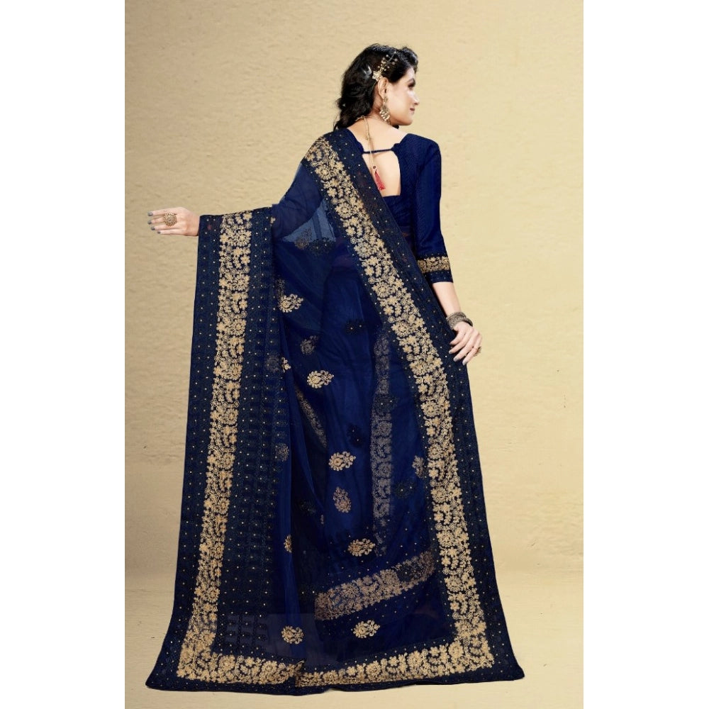 Net Saree with Blouse — Navy Blue (5-6m)