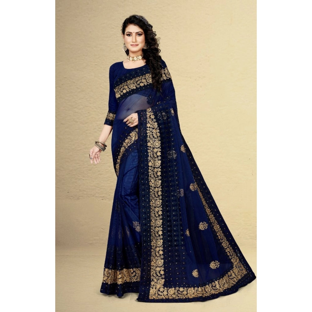 Net Saree with Blouse — Navy Blue (5-6m)