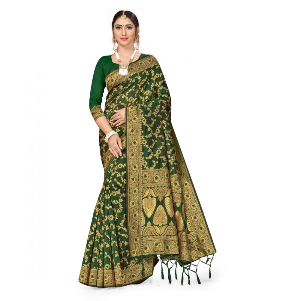 Banarasi Silk Saree with Blouse — Green (5-6m)
