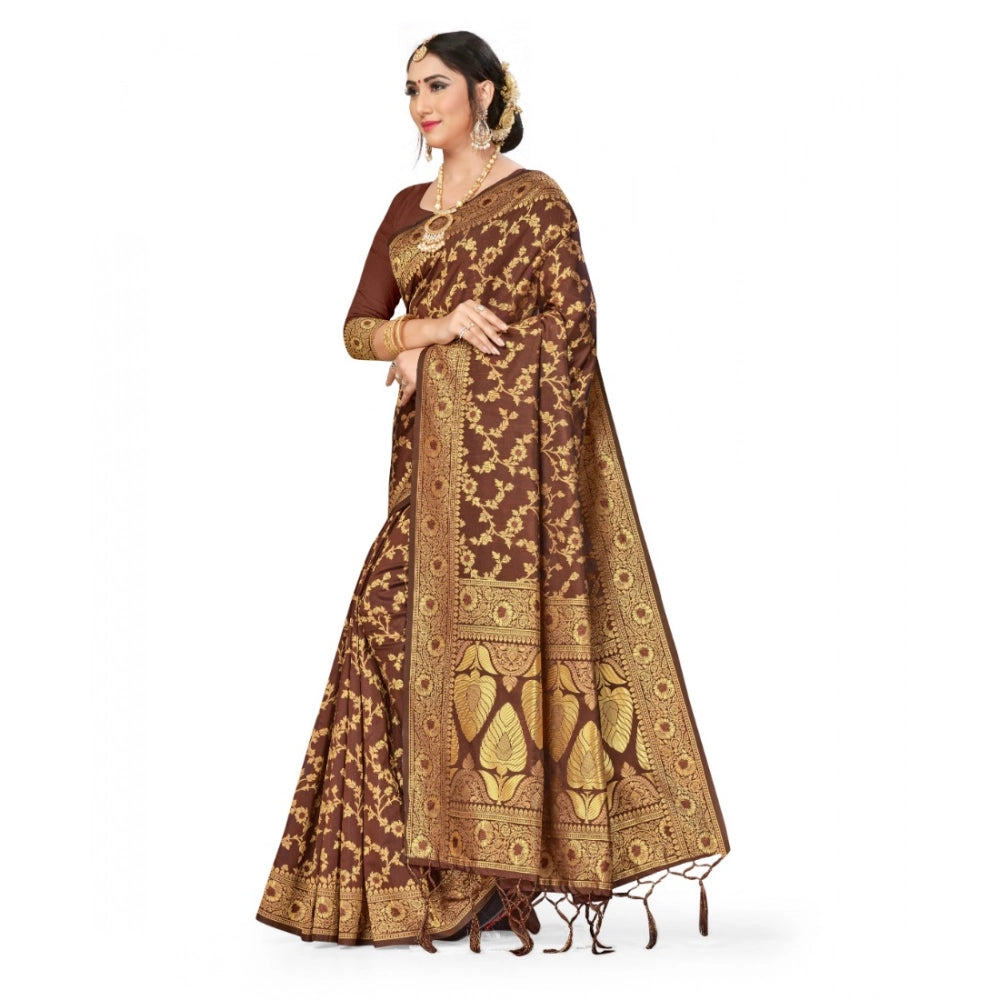 Banarasi Silk Saree with Blouse — Coffee (5-6m)