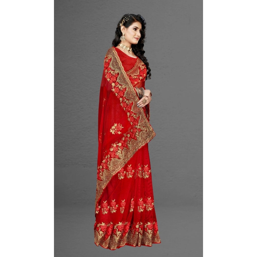 Net Saree with Blouse — Red (5-6m)