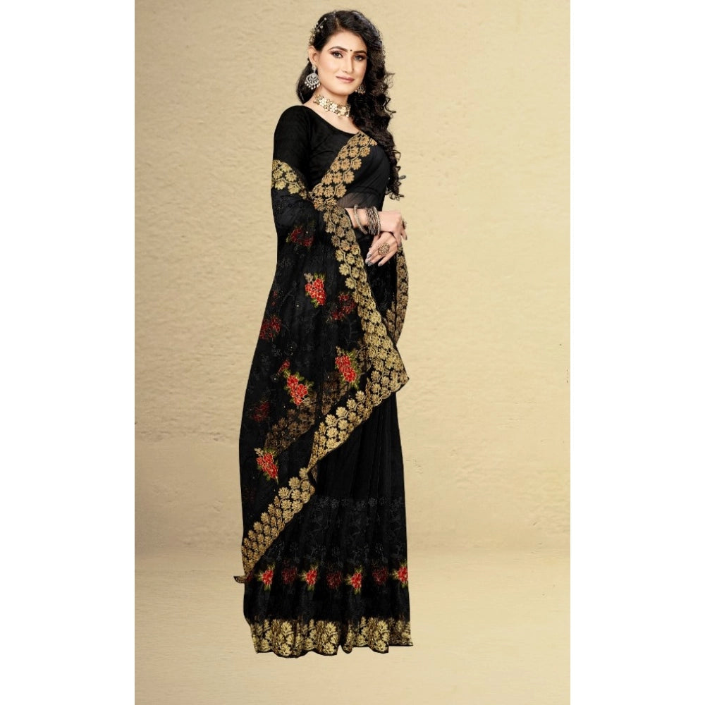 Net Saree with Blouse — Black (5-6m)