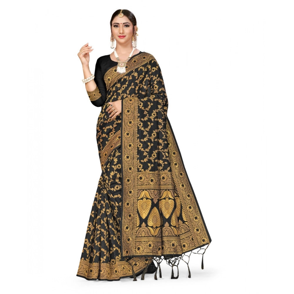 Banarasi Silk Saree with Blouse — Black (5-6m)