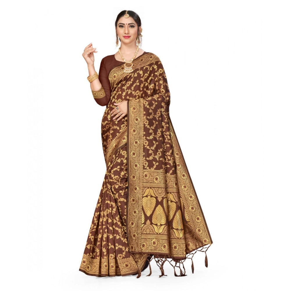 Banarasi Silk Saree with Blouse — Coffee (5-6m)