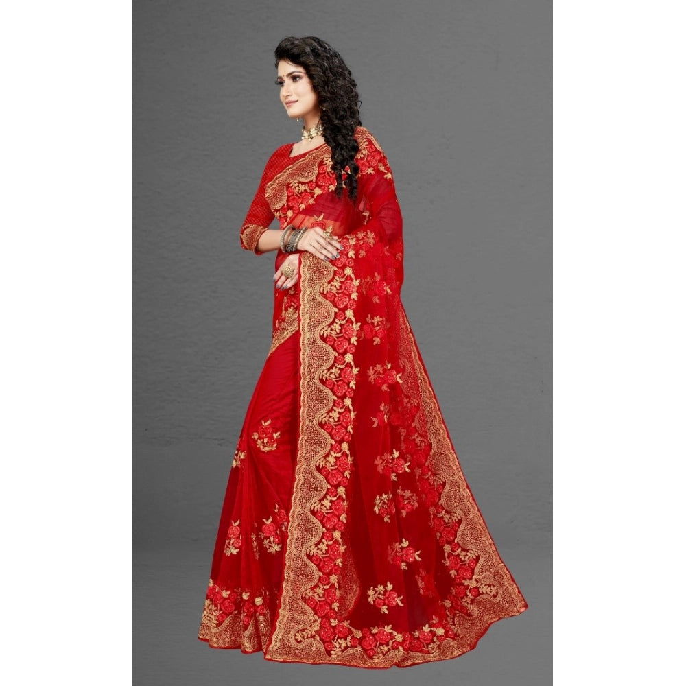 Net Saree with Blouse — Red (5-6m)