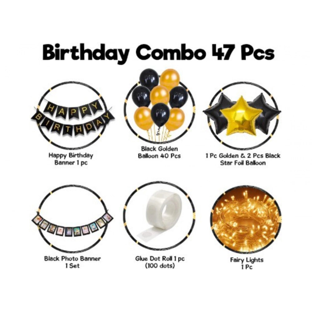 Generic Happy Birthday Decoration Combo Of Foil Curtain, Banner And Balloons (Multicolor)