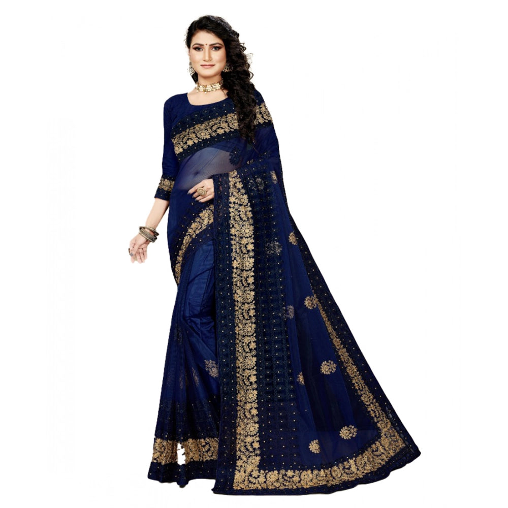 Net Saree with Blouse — Navy Blue (5-6m)