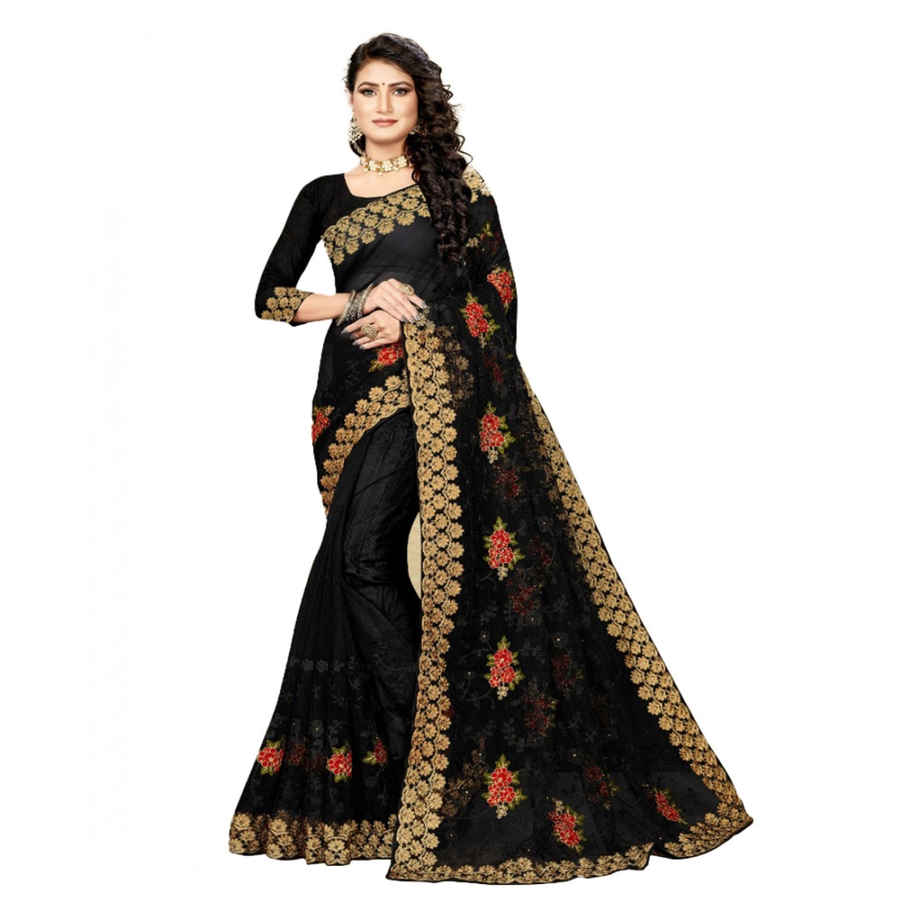 Net Saree with Blouse — Black (5-6m)