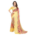 Generic Women's Satin Patta Printed Saree With Unstitched Blouse (Yellow)