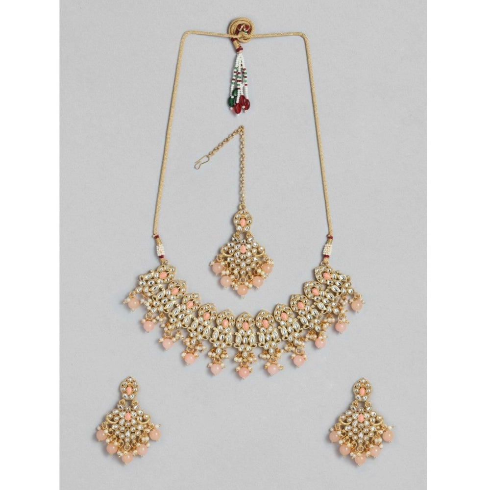 Generic Women's Rose Gold Plated Alloy Necklace &amp; Earings Set (Pink)