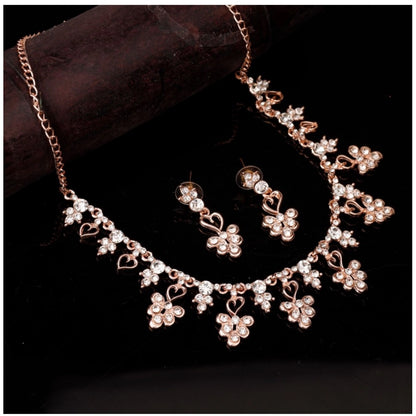 Generic Women's Rose Gold Plated Brass Necklace &amp; Earings Set (Gold)