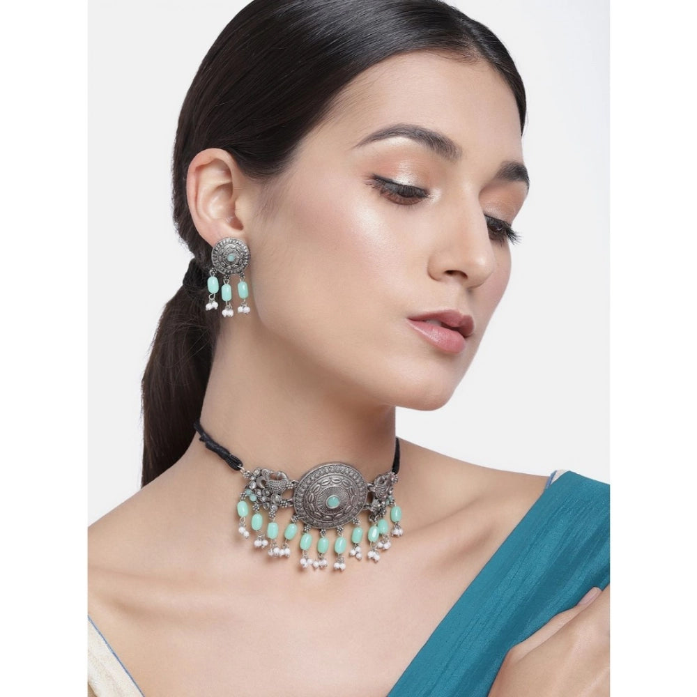 Generic Women's Rose Gold Plated Alloy Necklace &amp; Earings Set (Light Green)