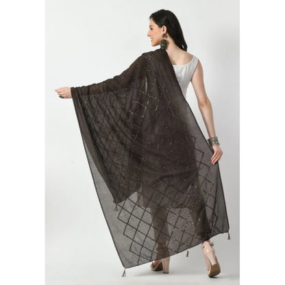 Generic Women's Chanderi Self Design Dupatta (Dark Browm, Length: Free Size)