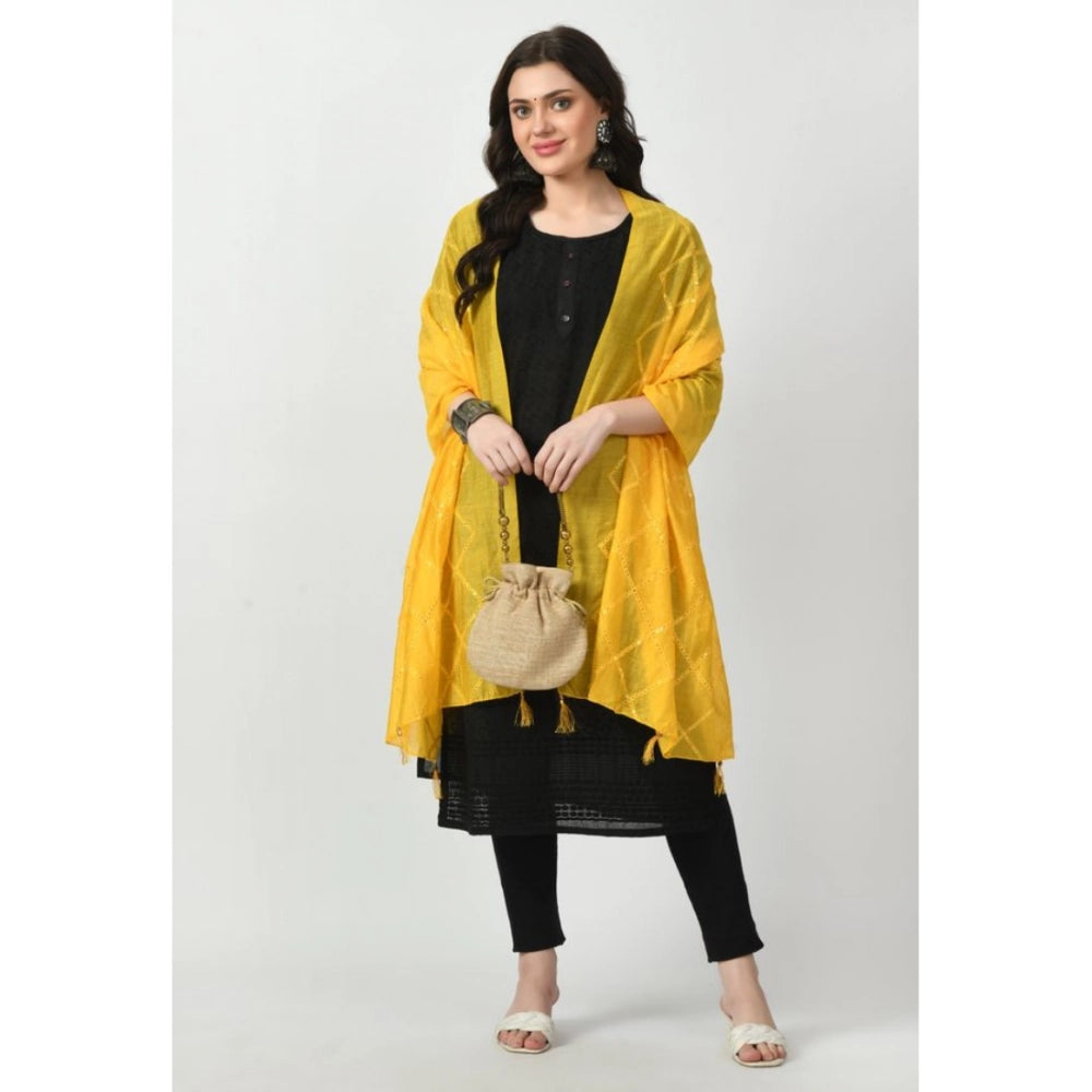 Generic Women's Chanderi Self Design Dupatta (Yellow, Length: Free Size)