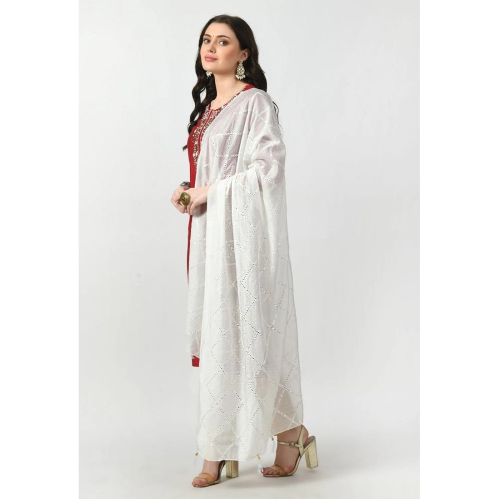 Generic Women's Chanderi Self Design Dupatta (White, Length: Free Size)