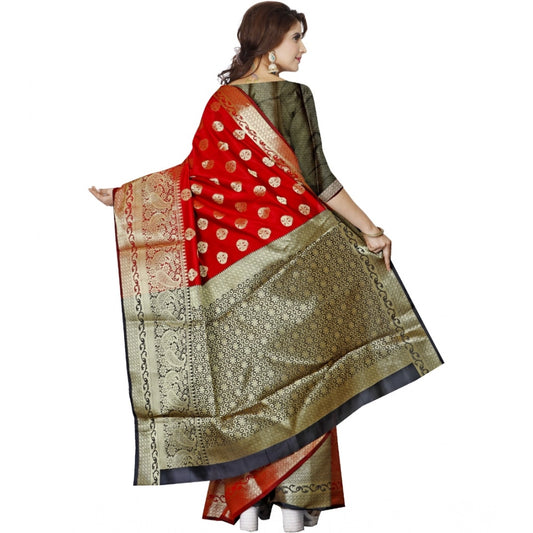 Generic Women's Jacquard Woven Saree With Unstitched Blouse 5.5Mtr (Red)