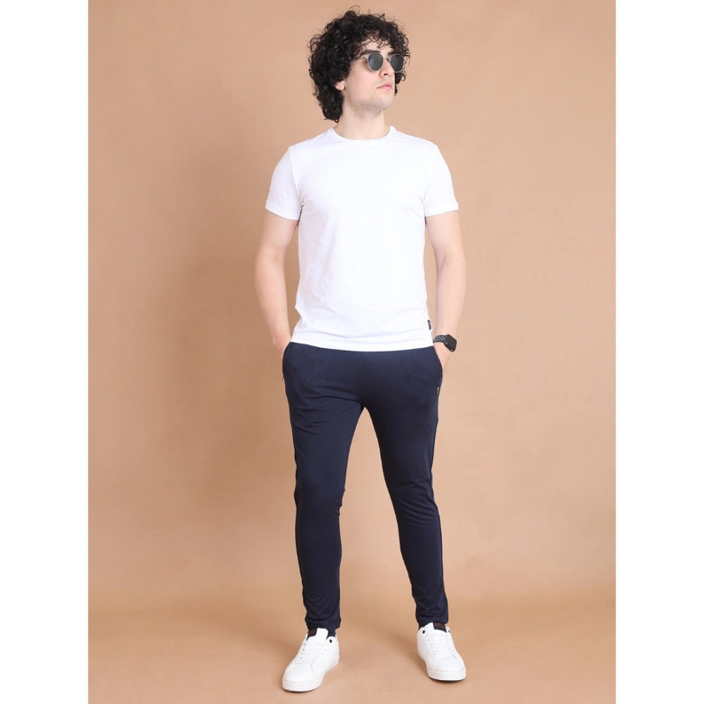 Generic Men's Casual Cotton Striped Full Length Track Pant (Navy)