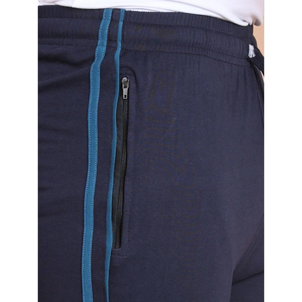 Generic Men's Casual Cotton Striped Full Length Track Pant (Navy)