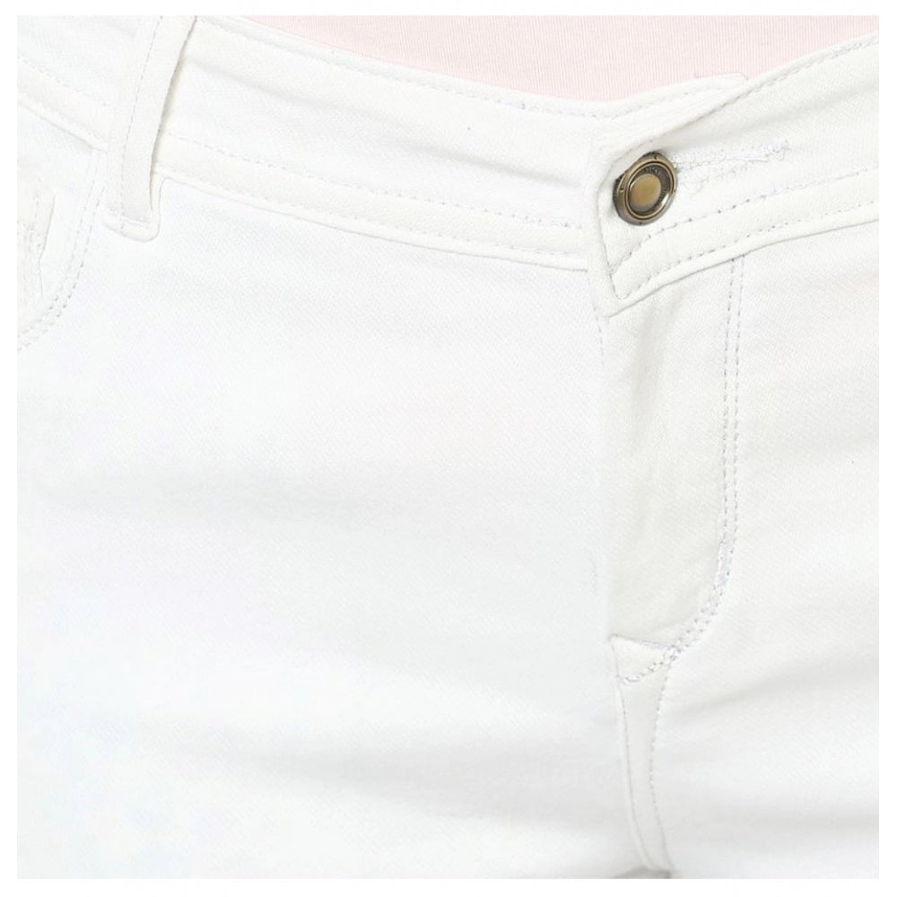 Generic Women's Denim Solid Buttoned Jeans (White)