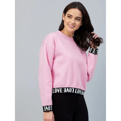 Generic Women's Fleece Solid Long Sleeves Sweatshirt (Pink)