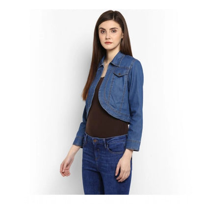 Generic Women's Denim Solid 3-4th Sleeves Shrug (Blue)