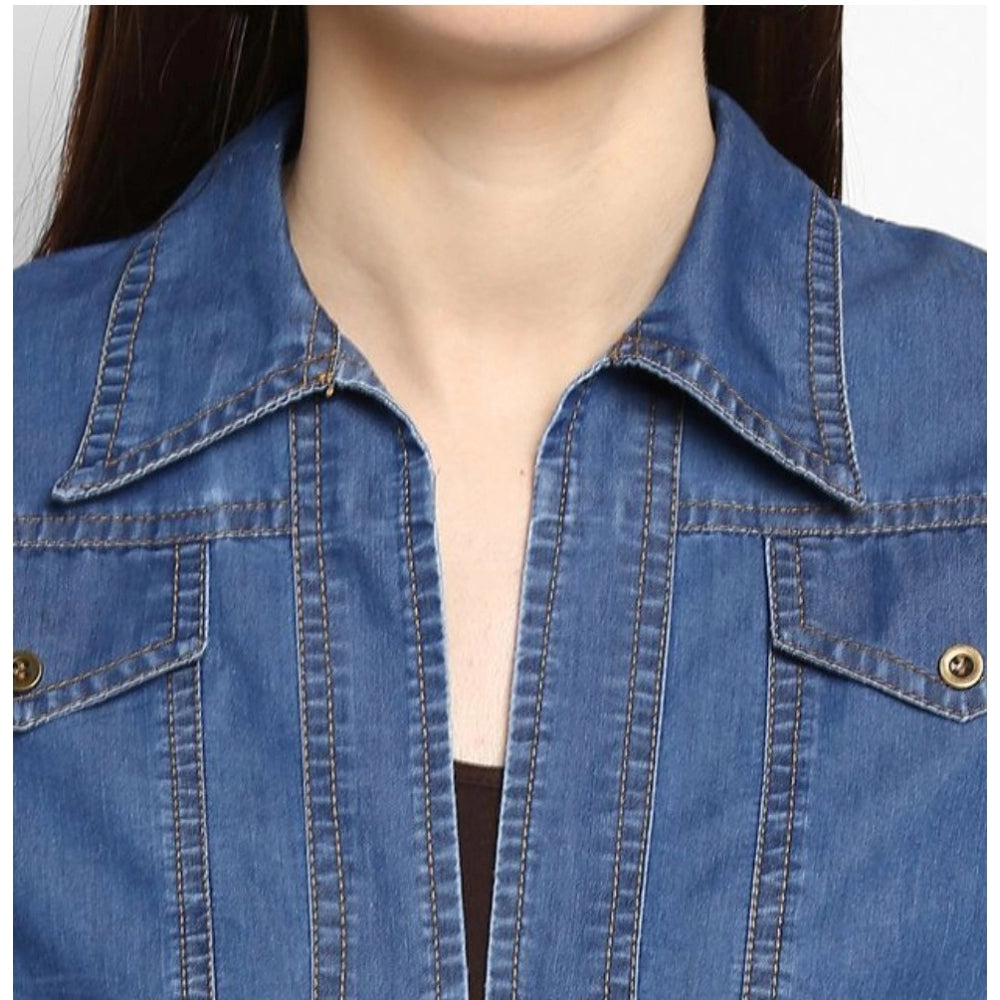 Generic Women's Denim Solid 3-4th Sleeves Shrug (Blue)