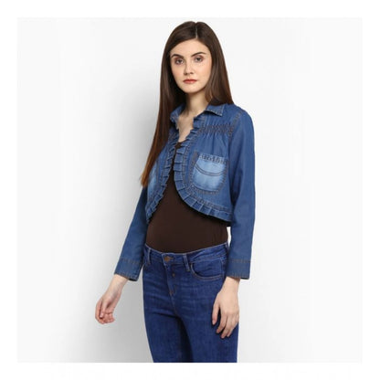 Generic Women's Denim Pleated 3-4th Sleeves Shrug (Blue)