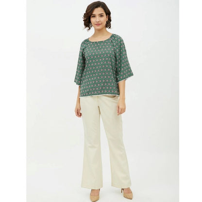 Generic Women's Polyester Printed 3-4th Sleeves Top (Green)