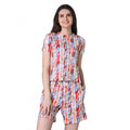 Generic Women's Cotton Blended Printed Round Neck Half Sleeve Top - Shorts Set (Red)