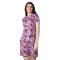 Generic Women's Cotton Blended Printed Round Neck Half Sleeve Top - Shorts Set (Purple)