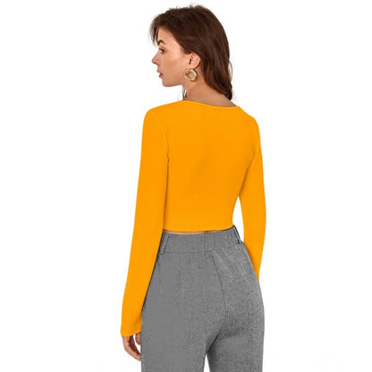 Generic Women's Polyester Solid Full Sleeves Square Neck Top (Yellow)