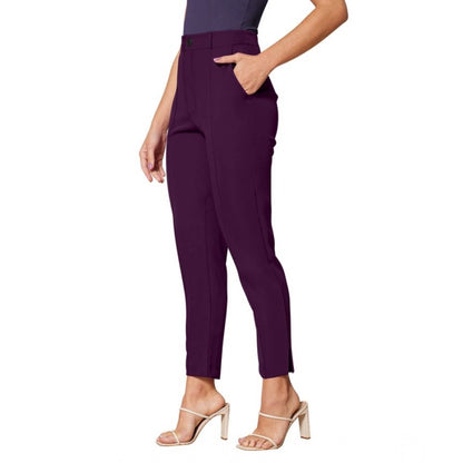 Generic Women's Polyester Solid With Pocket Pant (Wine)
