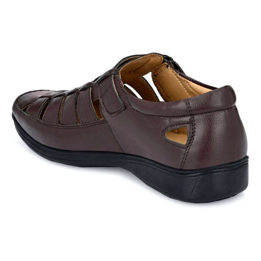 Generic Men's Casual Faux Leather Solid Velcro Sandal (Brown)