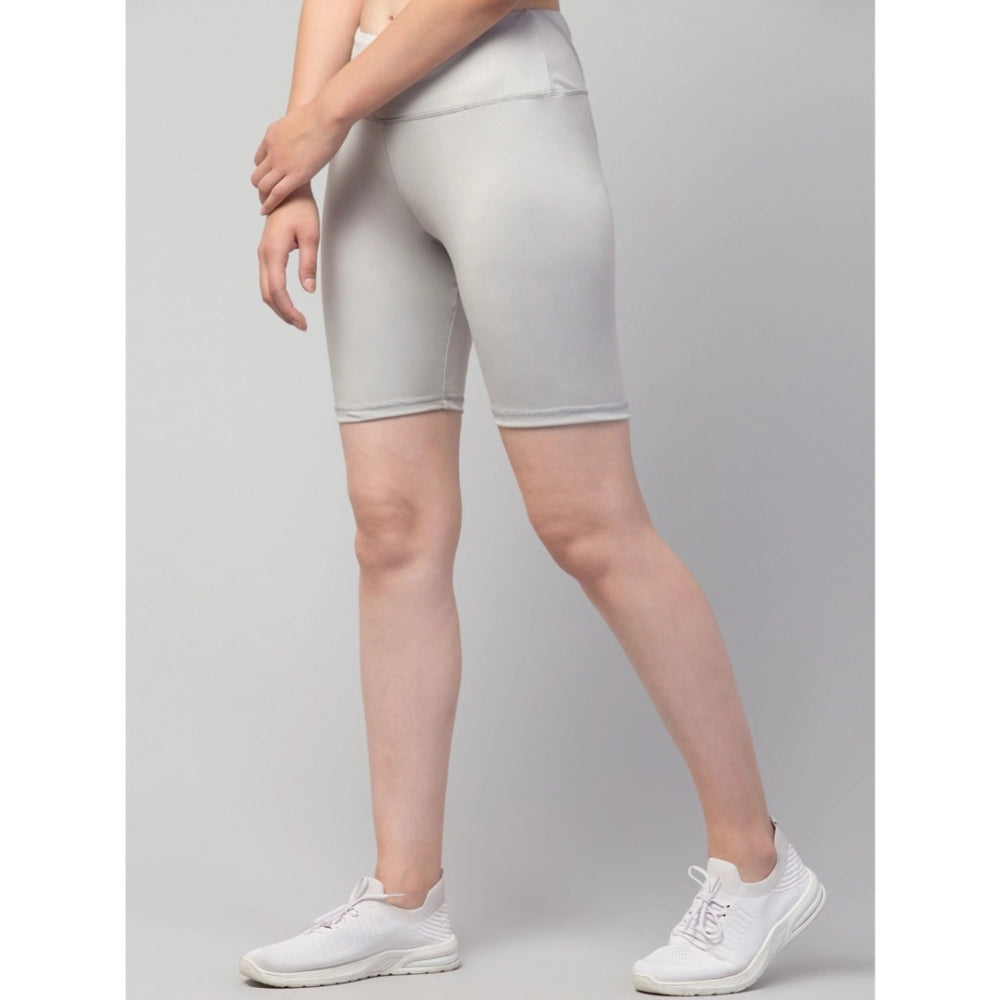 Generic Women's Polyester Solid Above Knee High-Rise Shorts (Grey)