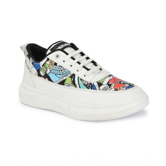 Generic Men's Casual Synthetic Printed Lace-Up Shoes (White)