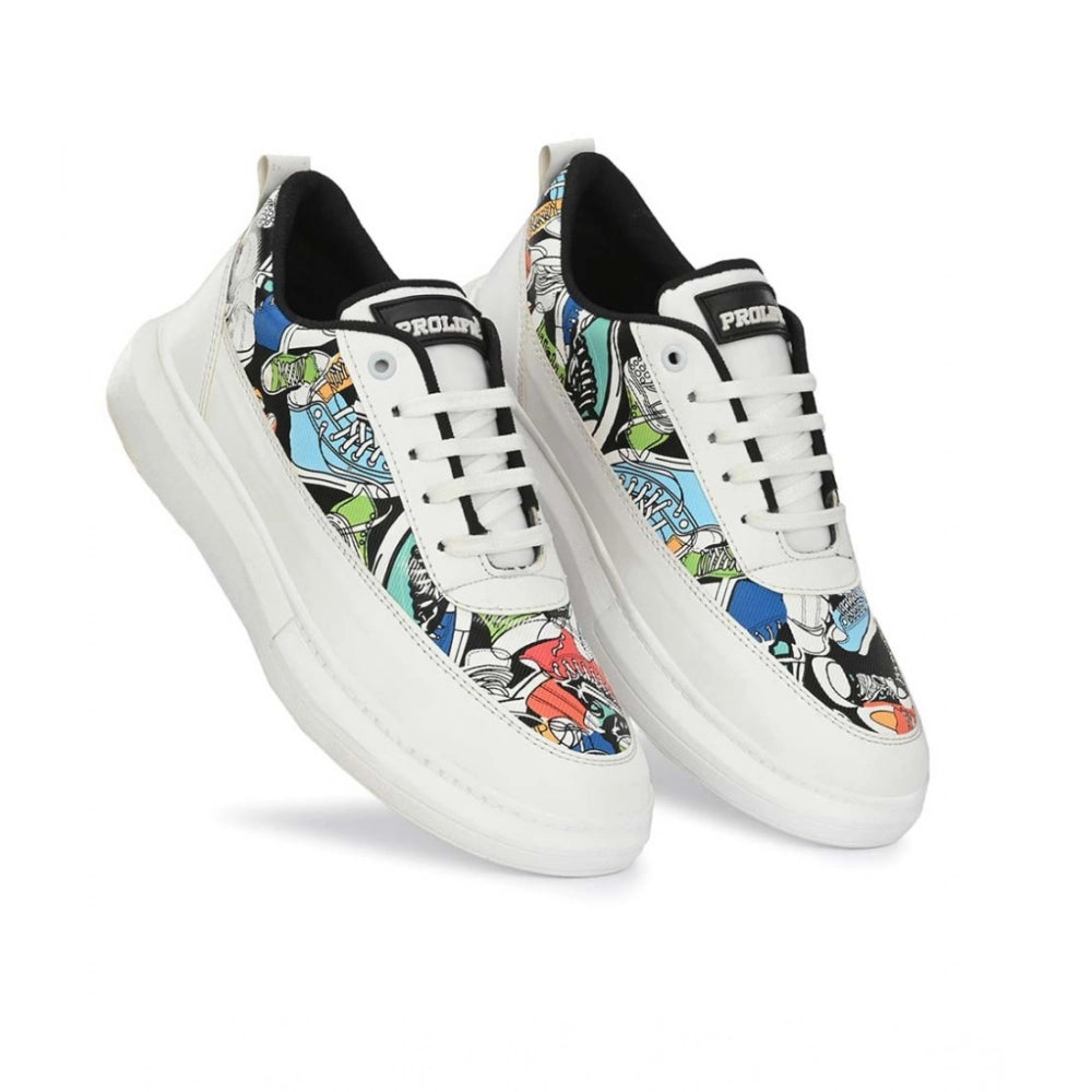 Generic Men's Casual Synthetic Printed Lace-Up Shoes (White)