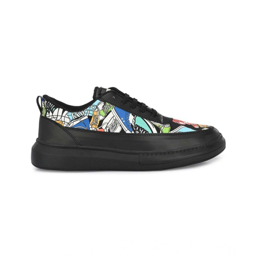 Generic Men's Casual Synthetic Printed Lace-Up Shoes (Black)