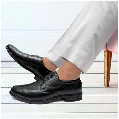 Generic Men's Casual Faux Leather Solid Lace-Up Formal Shoes (Black)